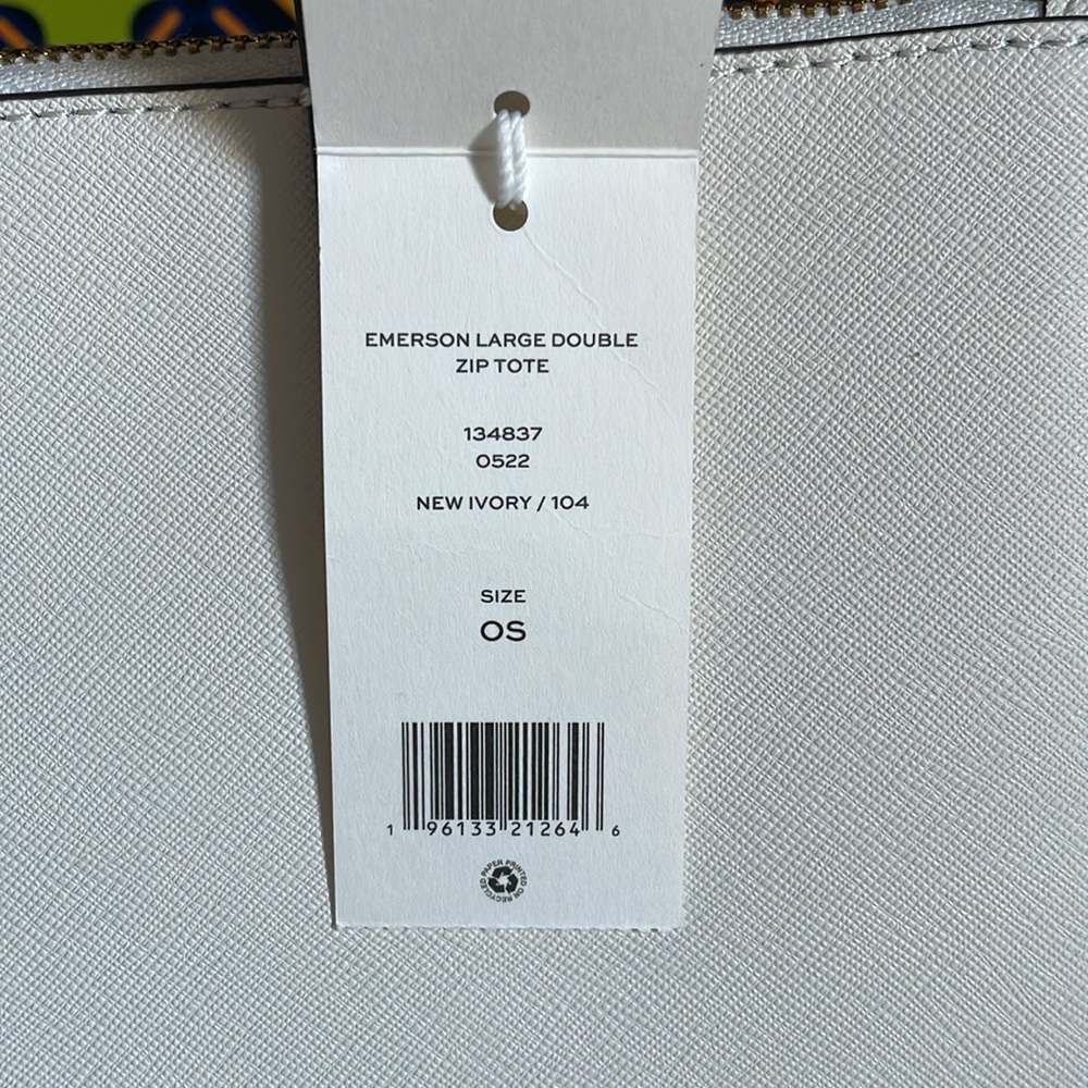 New , tory burch Emerson large double sip tote shoulder bag 134837 ivory - Picture 17 of 17